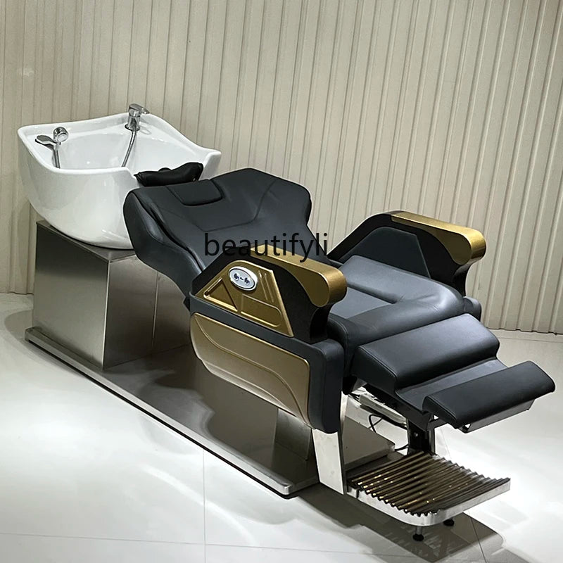 Electric Shampoo Chair Lying Half Flushing Bed Barber Shop for Hair Salon Beauty Salon Ceramic Basin Hair Washing Recliner