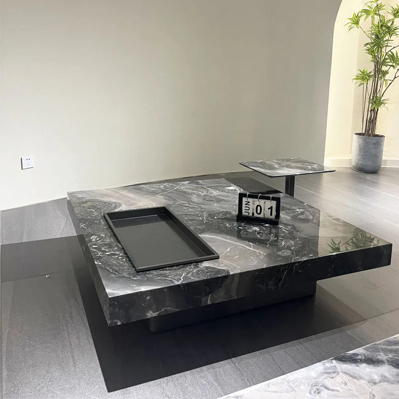 High End Living Room Center Side Table With Stainless Steel Base Natural Marble Stone Center Coffee Table