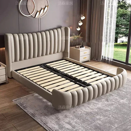 Nordic Wood Couple Bed Queen Size Multifonction Modern Lounge Bedroom Bed Storage Space Camas De Casal De Luxo Home Furniture