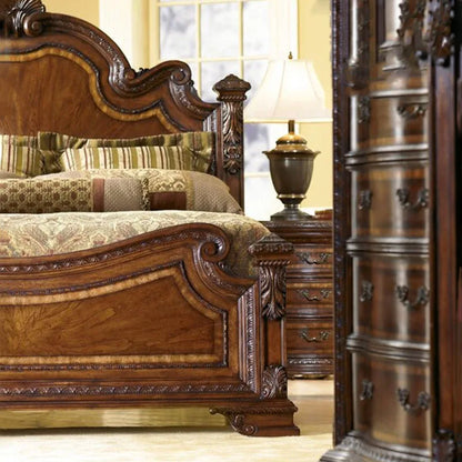 Rustic Royal European Double Bed Headboard Wood Full Size Luxury Bed Frame Platform Sleeping Cama De Casal Home Furniture