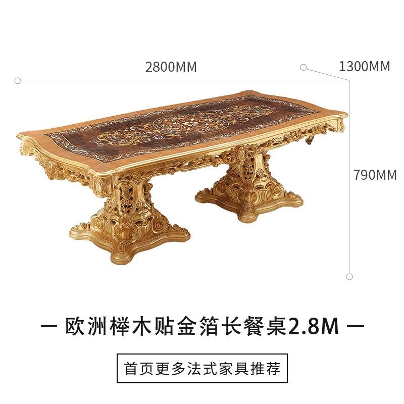 2.8M long dining table and chair combination, classical luxury beech wood dining table, European restaurant furniture