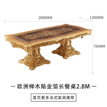 2.8M long dining table and chair combination, classical luxury beech wood dining table, European restaurant furniture