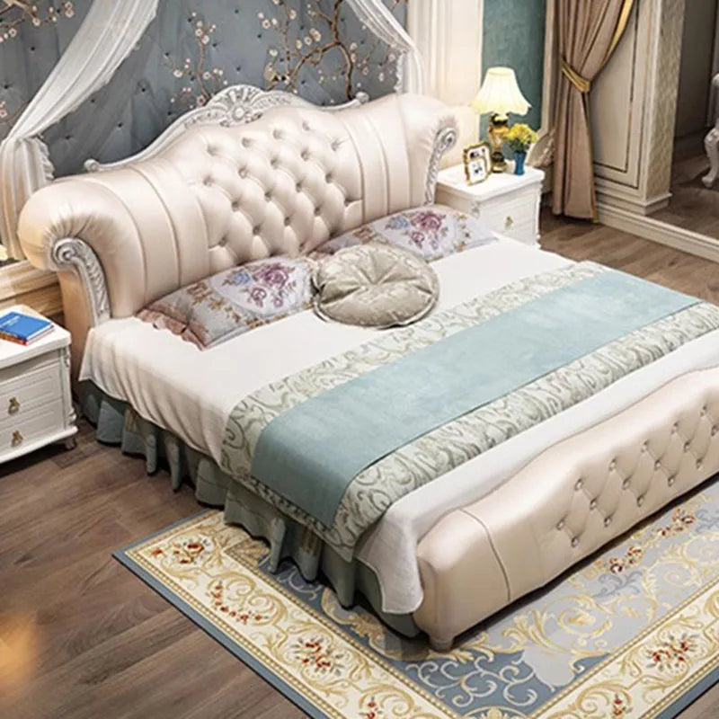 Royal European Double Bed Whitr High End Loft Frames Double Bed King Size Royal Luxury Leather Base Decama Matrimonial Furniture