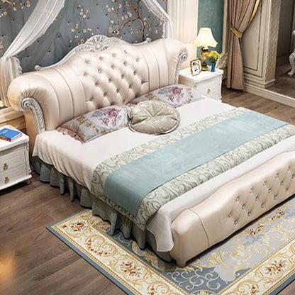 Royal European Double Bed Whitr High End Loft Frames Double Bed King Size Royal Luxury Leather Base Decama Matrimonial Furniture