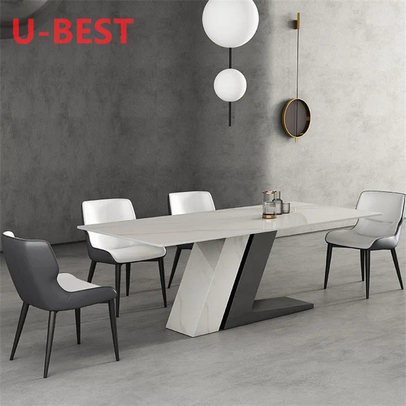 Modern Light Luxury Stainless Steel Natural Customized Marble Rectangular Table For Dining Room Italian Simple Furniture Set