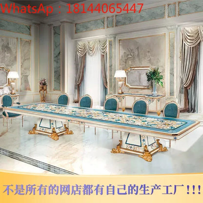 European solid wood shell rectangular dining table French luxury villa large family dining table and chair customization