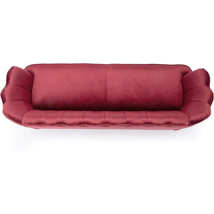 Christopher Knight Home Reitz Channel Stitch 3 Seater Shell Sofa - Velvet - Berry Red/Gold