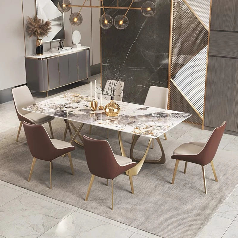 Rock Plate Rectangle Dining Table Set 6 Chairs Gold Home Decor Furniture Luxury Modern Concise Sintered Stone Kitchen Table