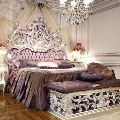 Princess Master Modern Bed Large Hand Carved Girl Bedding Queen Bed Double Luxury Floor Cama Matrimonial Nordic Furniture