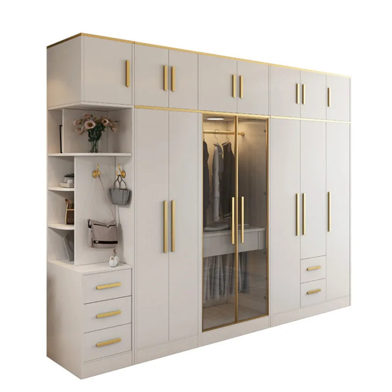 White Wardrobe Set Light Luxury Simple Bedroom Cabinet Glass Door Closet Home Furniture