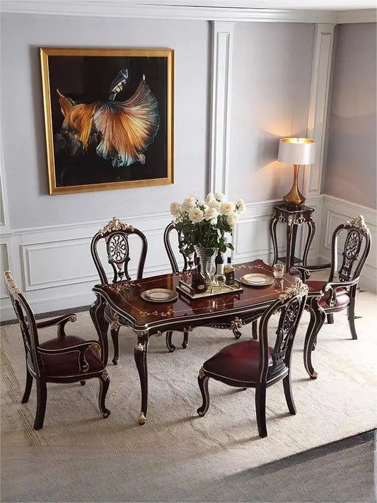 French neoclassical dining table, European villa, solid wood carved long table, luxurious dining table