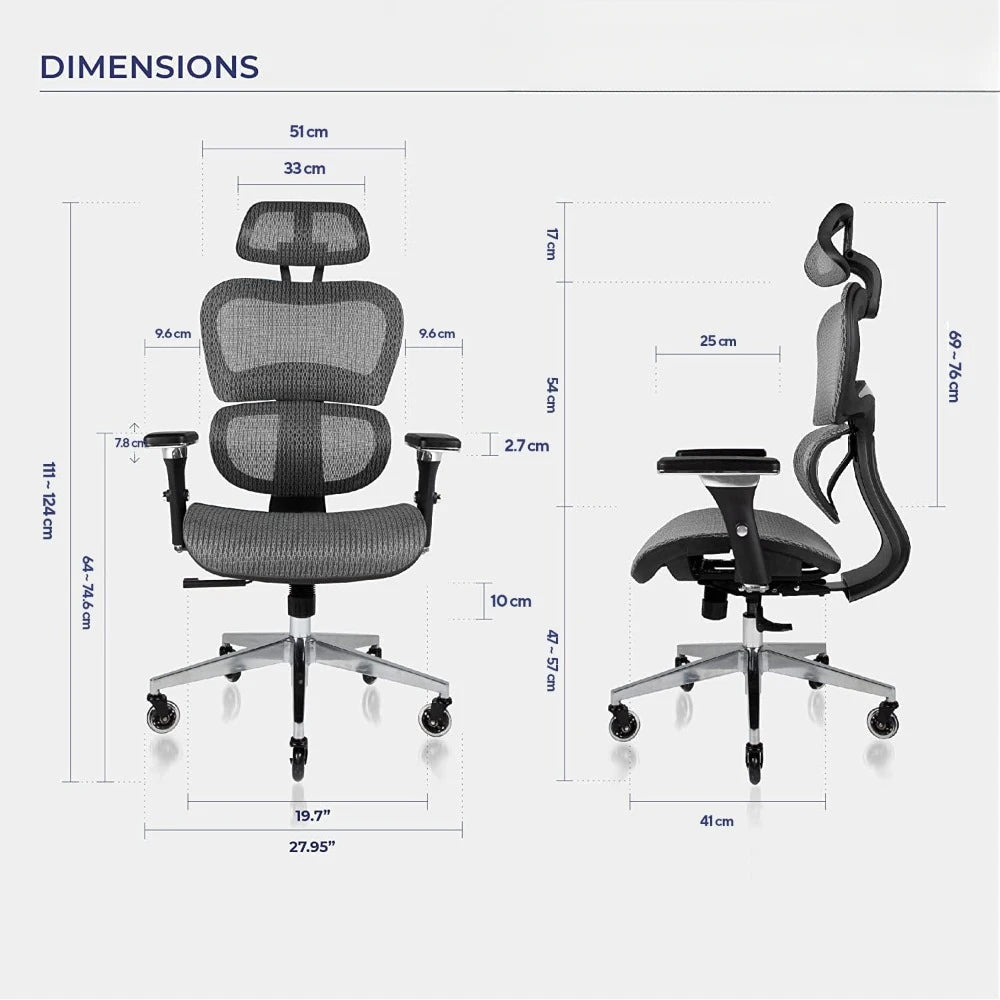 3D Ergonomic Office Chair - Rolling Desk Chair With 4D Adjustable Armrest 3D Lumbar Support and Blade Wheels Armchair