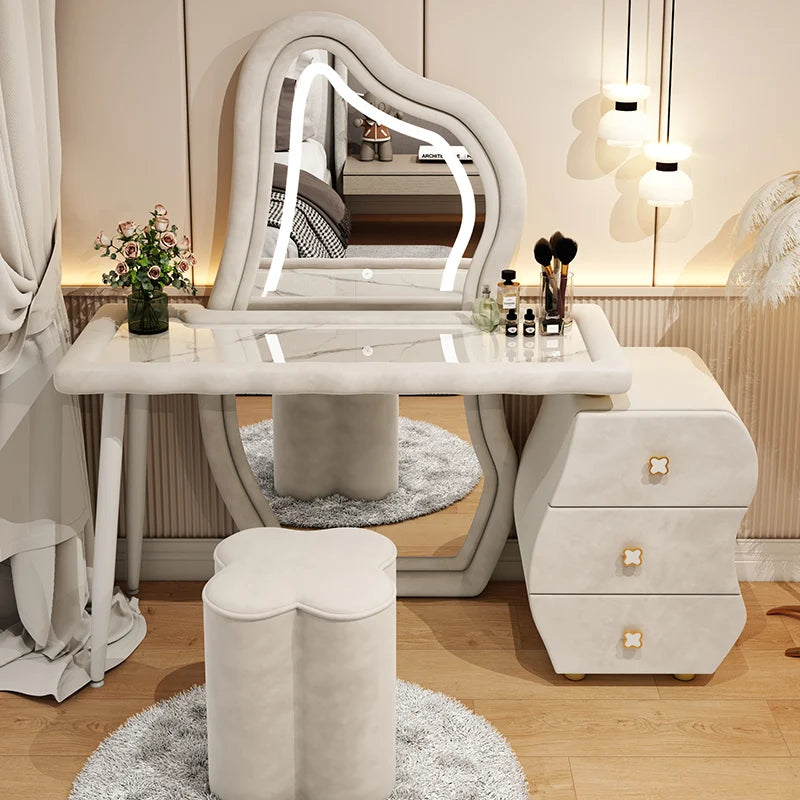 Luxury Led Mirror Dressing Table Brown Drawer Bedroom Light Dressing Table Nordic Storage Penteadeira Furniture Comfortable