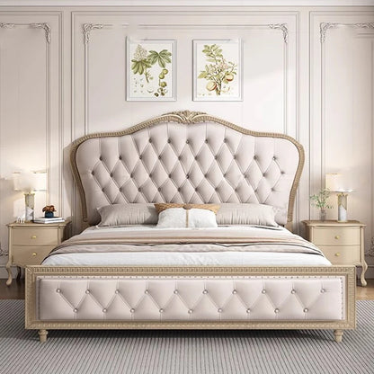 Comferter Glamorous Villa Bed Lit Pliable European Luxury King Size Bed Frame Headboard Multifunctional Camas Home Furniture