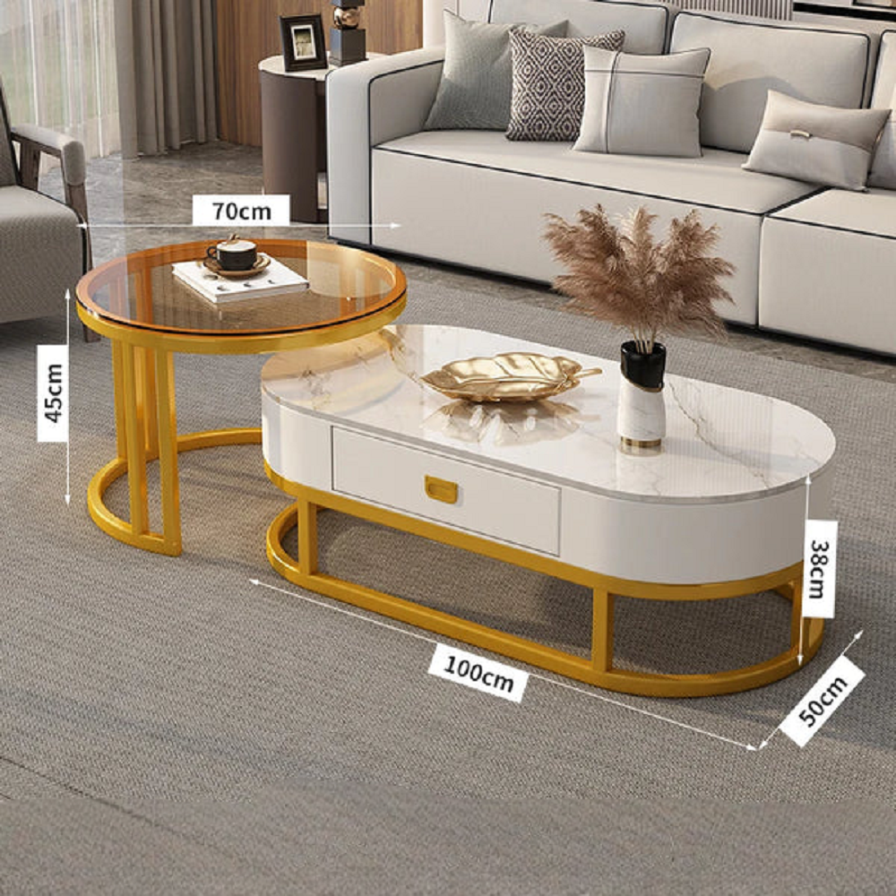 Dining Legs Metal Coffee Table Storage Simple Center Gold Coffee Table Marble Glass Floor Mesa Auxiliar Salon Home Furniture