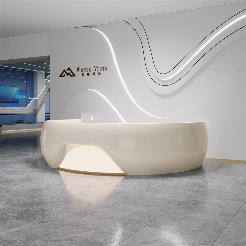 Customized Fiberglass Creative Cashier Company Front Desk Beauty Salon Paint Irregular Reception Desk Curved