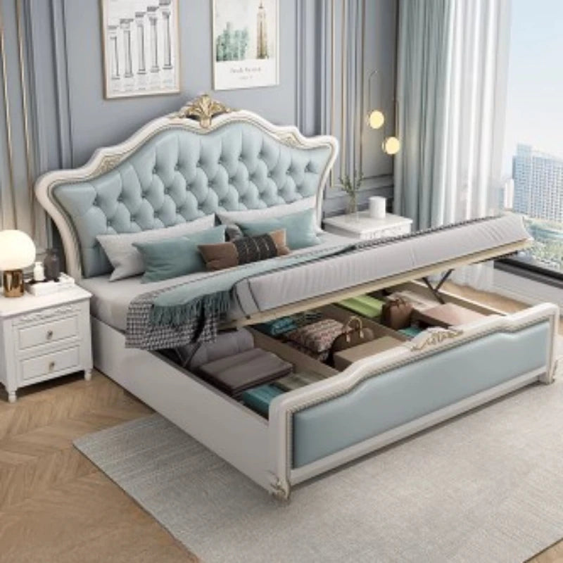 King Size Luxury Double Bed European Pretty Living Room Frame Double Bed Princess Modern Cama Matrimonial Bedroom Furniture