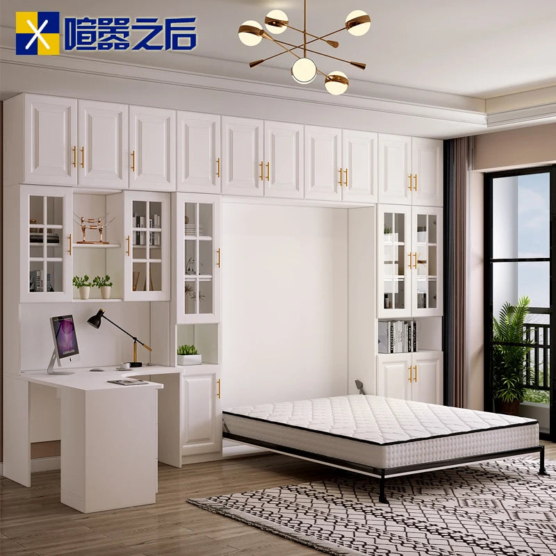 Modern Minimalist Bed Cabinet Integrated Folding Bed Multi-Functional Custom Wall Bed with Top Cabinet