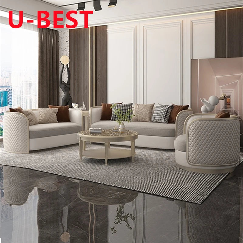 U-BEST 3 Seat Cafe Pure Sofa Set Armchair Sofa Cum Bed Wooden French Provincial Classic Luxury Curved Couch Sofa