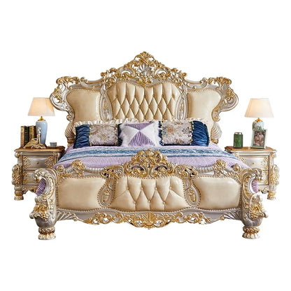 European Royal Luxury Double Bed King Modern Headboard High End Double Bed Girl Sleeping Lit Deux Place Furniture For Bedroom