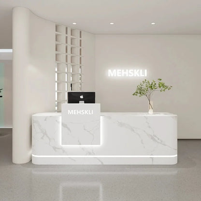 Minimalist Cashier Reception Desk Beauty Salon Table Store Curved Store Counter Mostrador Recepcion Beauty Salon Furniture