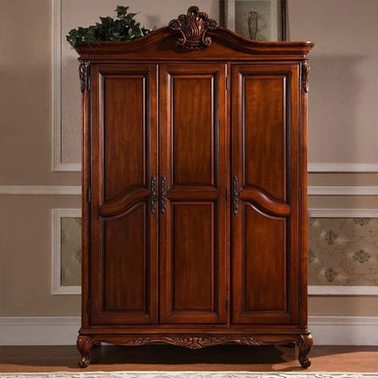 Solid Wood Carved Wardrobe Luxury Room Slide Door Wardrobe Country Bedroom Three-Door Wardrobe bedroom furniture commode chambre