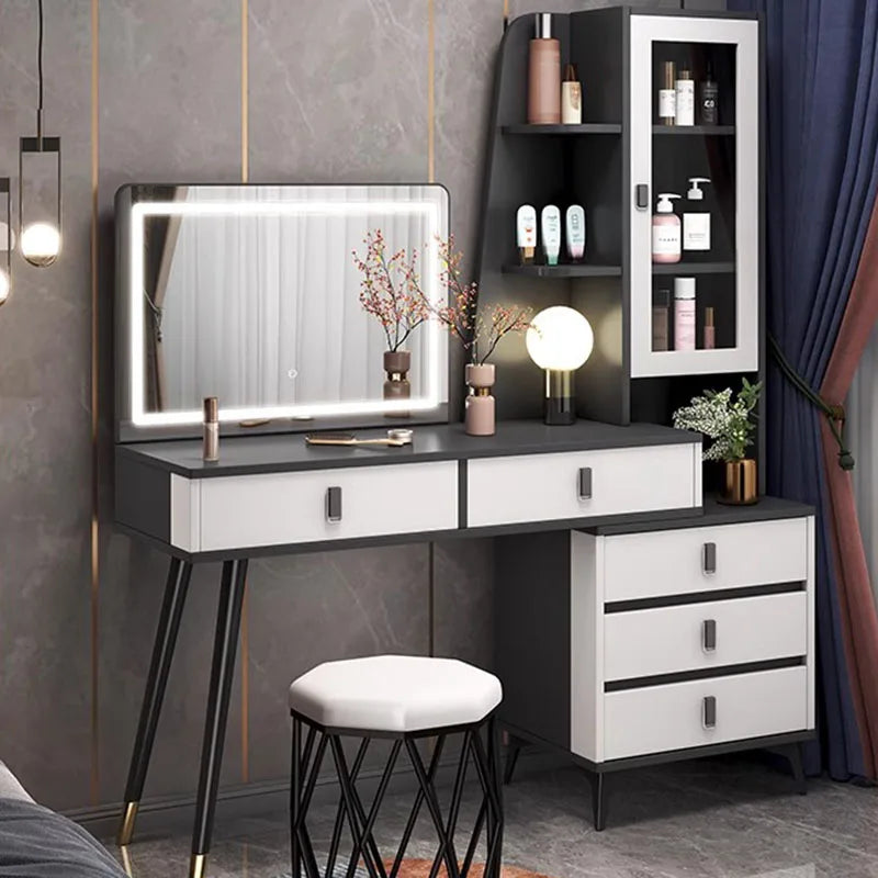 Luxury Led Light Grey Dressing Table Mirror Organizer Girls Black Dressing Table Drawer European Comodas Con Cajones Furniture