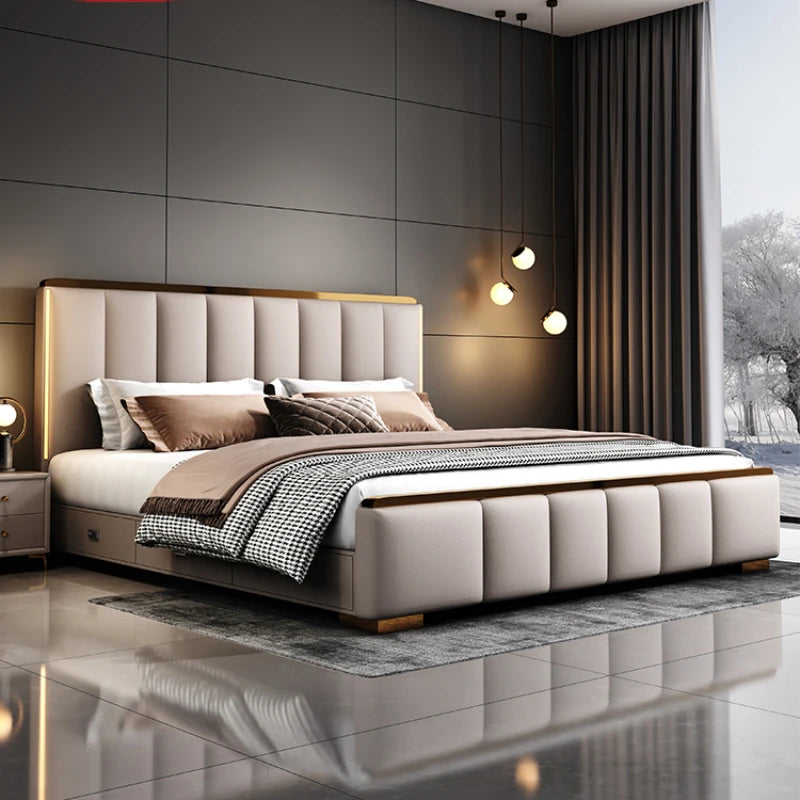 Elegant Luxury Double Bed King Size Italian Comferter Bed Modern Villa Cama De Casal Bedroom Set Furniture