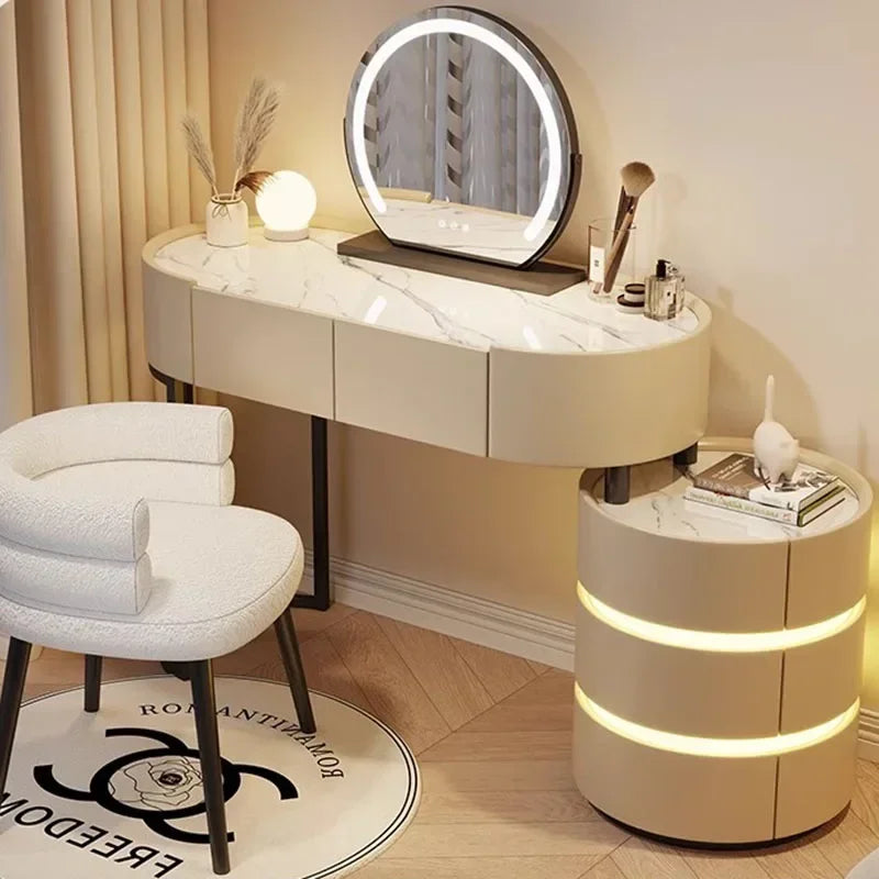 Nordic Aesthetic Dressing Table White Led Desings Kawaii Modern Storage Makeup Table Drawer Mirror Kaptafel Dresser Furniture