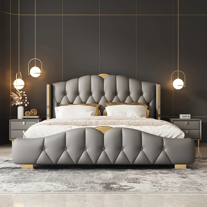 Italian Light Luxury Double Bed Leather Modern High End Soft Princess Wedding Bed King Size Cama Matrimonial Bedroom Furniture