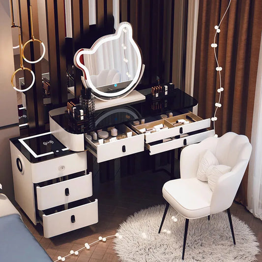 With Mirror And Lights Makeup Table Luxury Manicure Table Women Dressing Table Comfortable Cosmetics Penteadeira Hotel Furniture