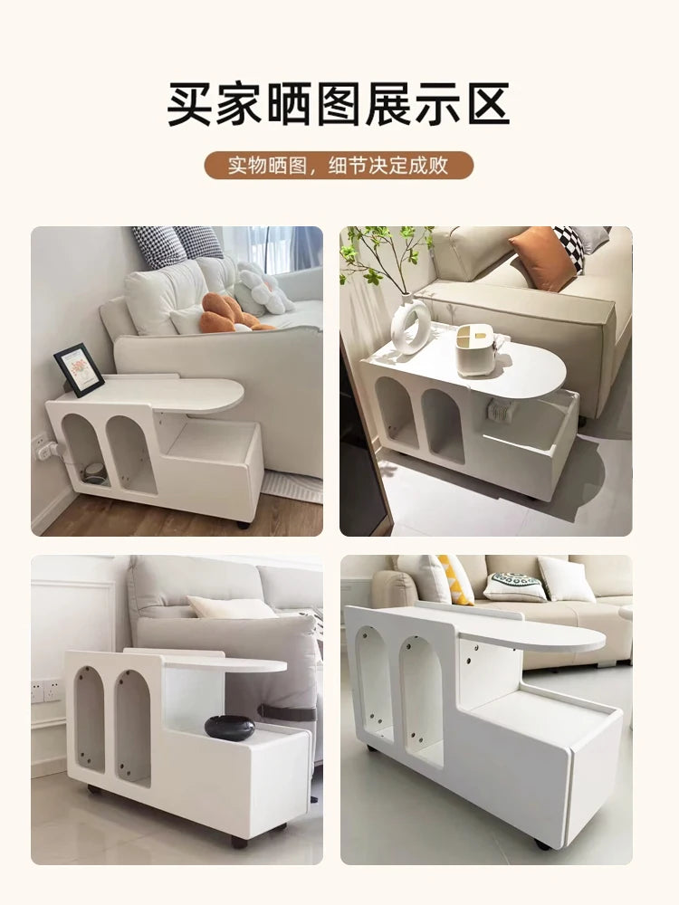 White Storage Coffee Table Simple Pulley Living Room Side Cabinet Nordic Sofa Move Tables Coffe Table Stolik Kawowy Furnitures