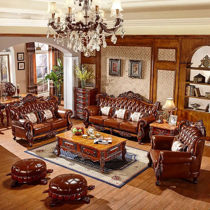 19 piece setEuropean luxury Carved With Gold Color solid wood carved sofa French Royal living room furniture wooden sofa set