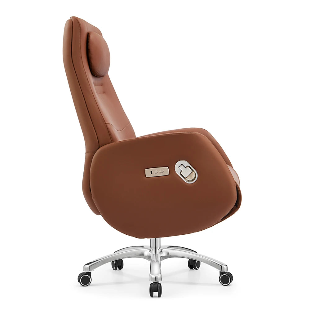 Luxury Royal Design Wooden Base Electric Reclining Genuine Leather Executive Boss Office Chair