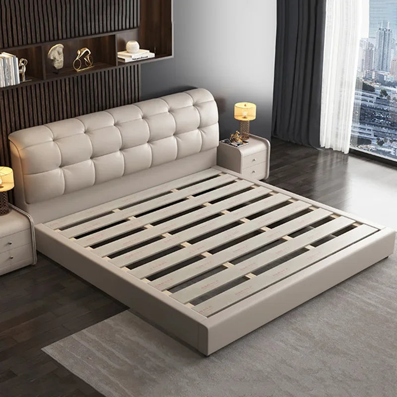 Leather Marriage Bed Nordic Multifonction Luxury Bedroom Bed Storage King Size Marco De Cama Queen Moderno Modern Furniture