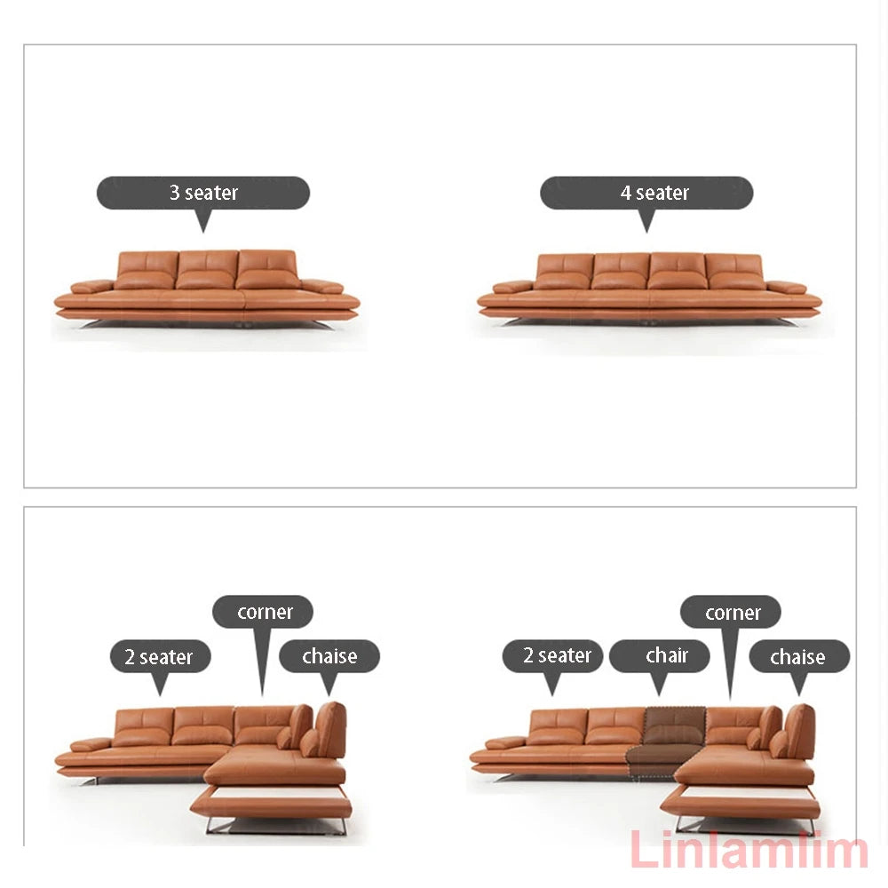 MINGDIBAO Luxurious Italian Genuine Leather Sofa Sets for Your Living Room Decor Big Convertible Couch with Functional Backrests