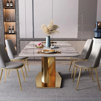 Golden TableLight Luxury Custom Marble Dinning Table With Chairs Modern Creative Minimalist Kitchen Furniture Italian Simple