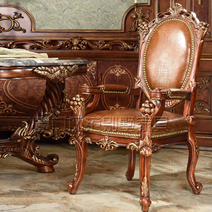 European marble noodle table and chair combination French high-end furniture American log hand carved dining table and chair cus