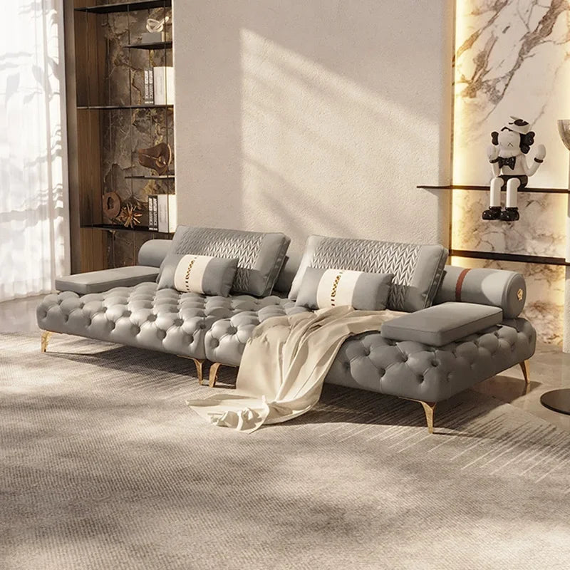 Living Room Furniture Chesterfield Sofa set button tufted leather hotel sofa