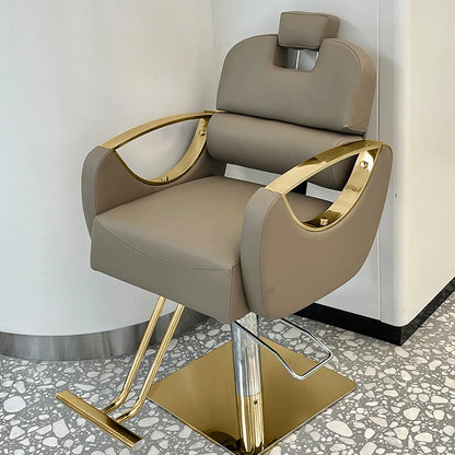 Barber Shop Rotating Salon Chair Leather Luxury Gold Barber Equipment Salon Chair Hydraulic Legs Silla De Barbero Furniture