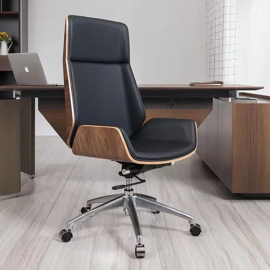 High-Back Bentwood Swivel Office Computer Chair Micro Fiber Leather Office Furniture Home Conference Task Leather Armchair WRXYH