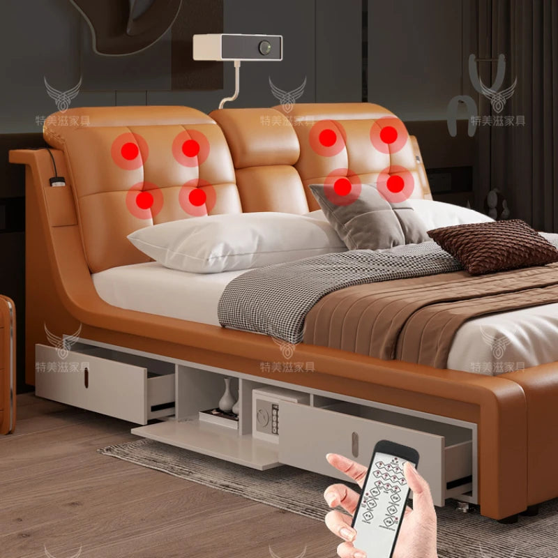 Queen Headboard Frame Double Bed House Drawers King Size Living Room Double Bed Storage Modern Cama De Casal Bedroom Furniture