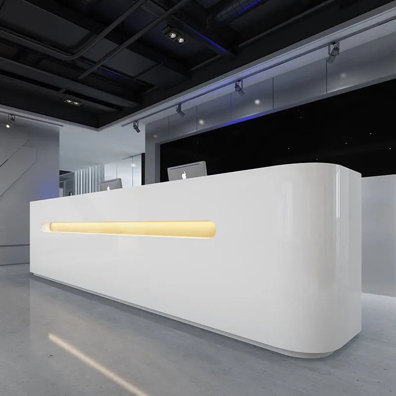 The company reception desk is a minimalist and modern creative curved paint baking service desk