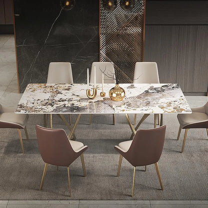 Rock Plate Rectangle Dining Table Set 6 Chairs Gold Home Decor Furniture Luxury Modern Concise Sintered Stone Kitchen Table