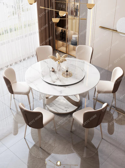 Minimalist Stone Plate round Dining Tables and Chairs Set Affordable Luxury Style Bright Dining Table Home