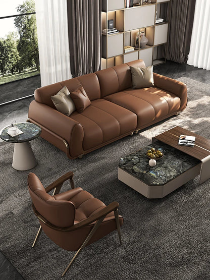 Light luxury leather sofa 2023 new first layer cowhide sofa designer living room large apartment straight row sofa