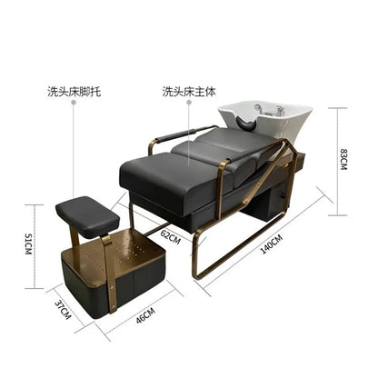 Barber Equipment Shampoo Chair Head Spa Bed Stylist Luxury Shampoo Chair Basin Wash Hair Salon Gold Reclining Cadeira Furniture