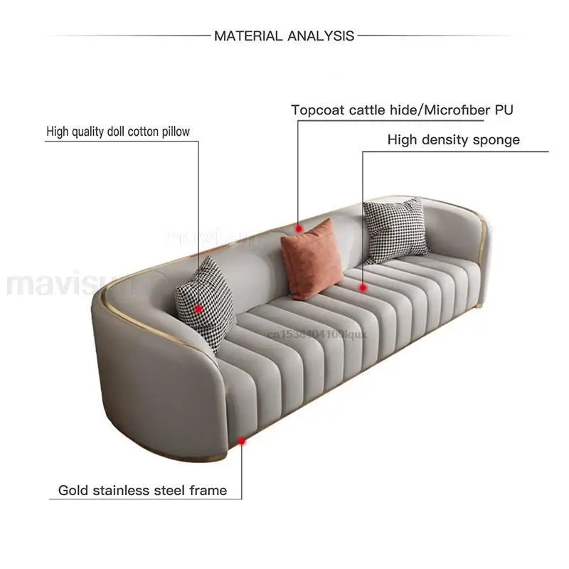 Modern Luxury Leather Sofa Couch For Living Room Furniture Golden Metal Frame Apartments Sofas