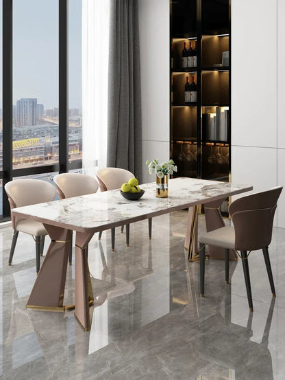 Italian style light luxury designer high-end rock plate dining table modern simple meal table and chair combination