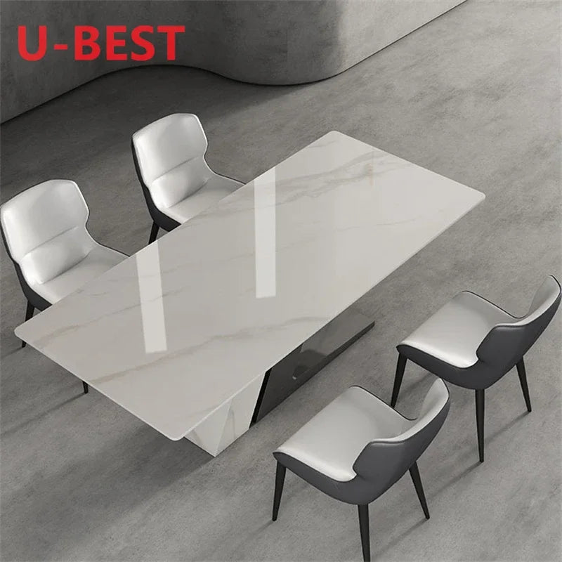 Modern Light Luxury Stainless Steel Natural Customized Marble Rectangular Table For Dining Room Italian Simple Furniture Set